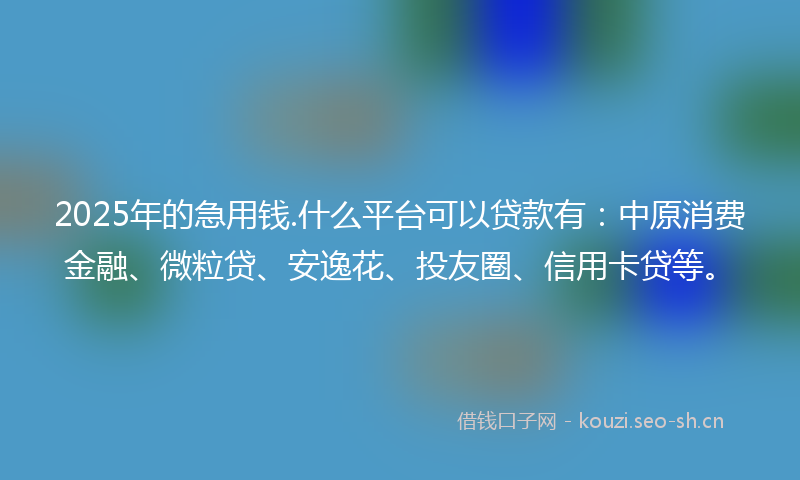 2025年的急用钱.什么平台可以贷款有:中原消费金融、微粒贷、安逸花、投友圈、信用卡贷等。