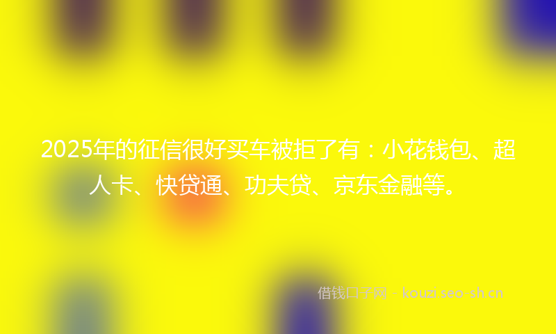 2025年的征信很好买车被拒了有：小花钱包、超人卡、快贷通、功夫贷、京东金融等。