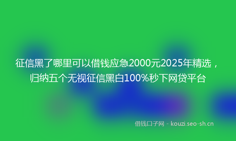 征信黑了哪里可以借钱应急2000元2025年精选，归纳五个无视征信黑白100%秒下网贷平台