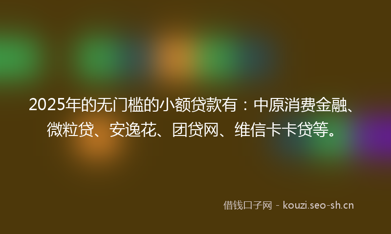 2025年的无门槛的小额贷款有：中原消费金融、微粒贷、安逸花、团贷网、维信卡卡贷等。