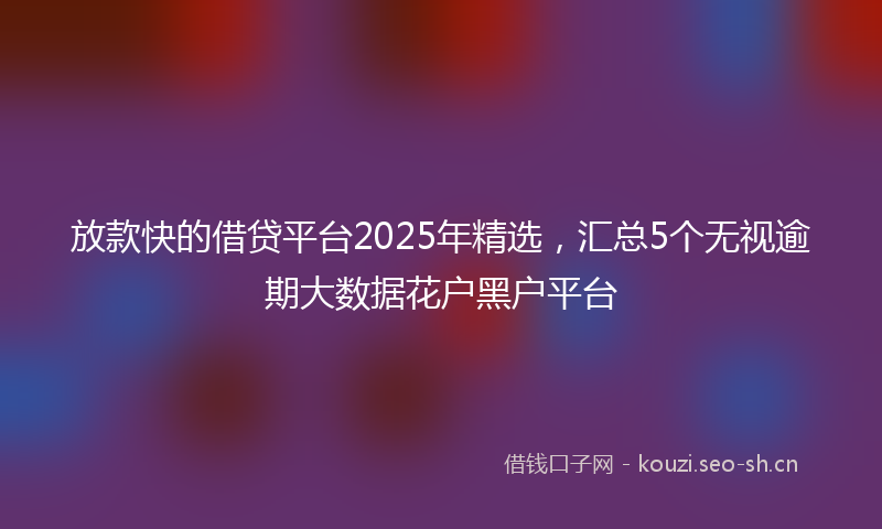 放款快的借贷平台2025年精选，汇总5个无视逾期大数据花户黑户平台