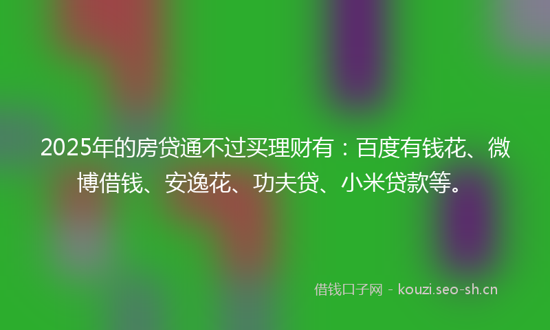2025年的房贷通不过买理财有：百度有钱花、微博借钱、安逸花、功夫贷、小米贷款等。