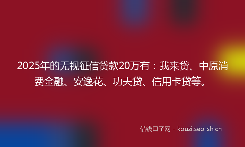 2025年的无视征信贷款20万有：我来贷、中原消费金融、安逸花、功夫贷、信用卡贷等。