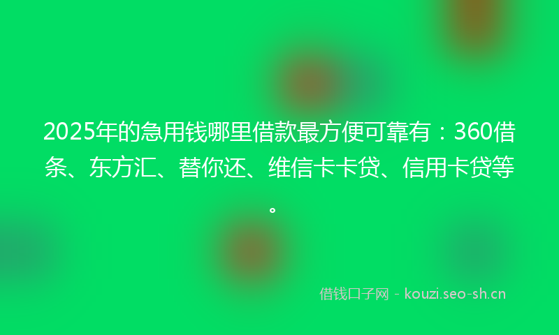 2025年的急用钱哪里借款最方便可靠有：360借条、东方汇、替你还、维信卡卡贷、信用卡贷等。