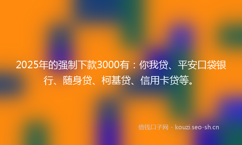 2025年的强制下款3000有：你我贷、平安口袋银行、随身贷、柯基贷、信用卡贷等。
