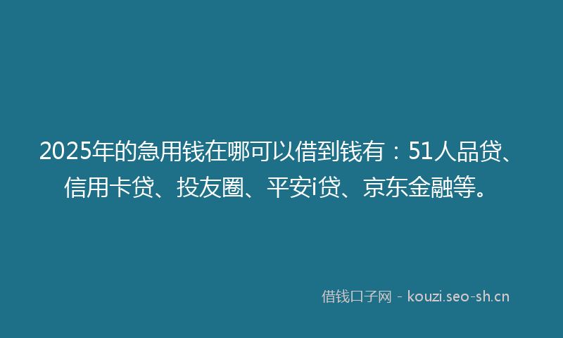 2025年的急用钱在哪可以借到钱有：51人品贷、信用卡贷、投友圈、平安i贷、京东金融等。