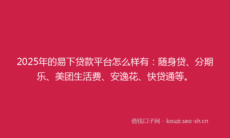 2025年的易下贷款平台怎么样有：随身贷、分期乐、美团生活费、安逸花、快贷通等。