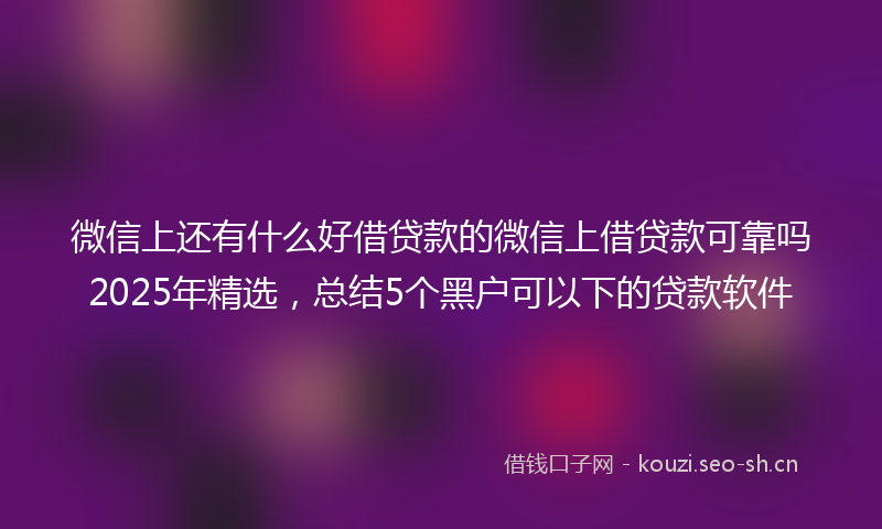 微信上还有什么好借贷款的微信上借贷款可靠吗2025年精选，总结5个黑户可以下的贷款软件