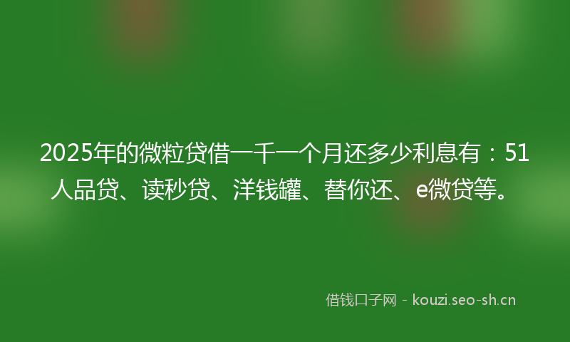 2025年的微粒贷借一千一个月还多少利息有：51人品贷、读秒贷、洋钱罐、替你还、e微贷等。