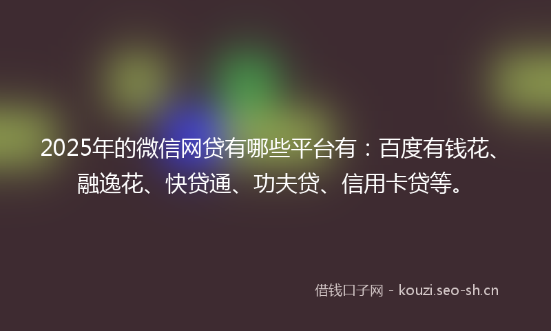 2025年的微信网贷有哪些平台有：百度有钱花、融逸花、快贷通、功夫贷、信用卡贷等。