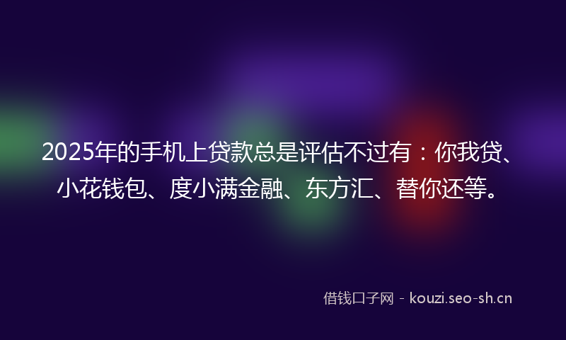 2025年的手机上贷款总是评估不过有：你我贷、小花钱包、度小满金融、东方汇、替你还等。