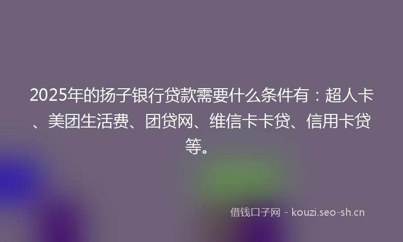 2025年的扬子银行贷款需要什么条件有：超人卡、美团生活费、团贷网、维信卡卡贷、信用卡贷等。