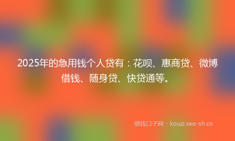 2025年的急用钱个人贷有：花呗、惠商贷、微博借钱、随身贷、快贷通等。
