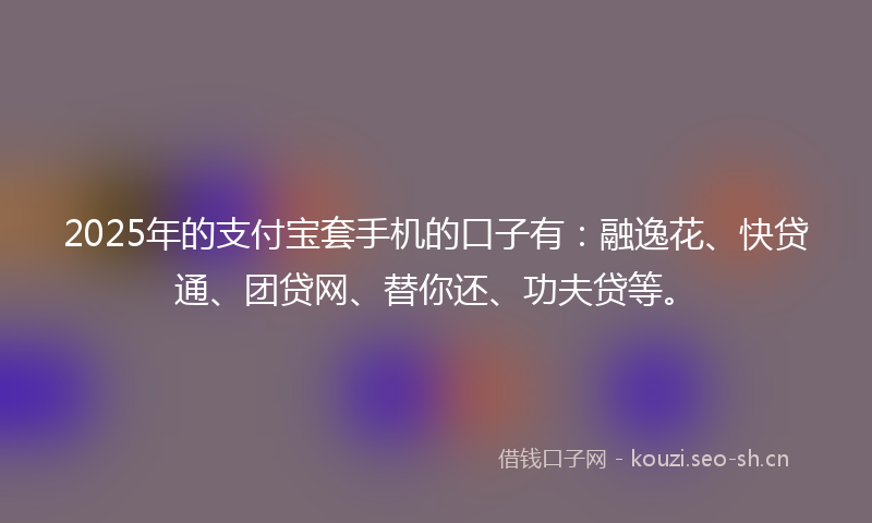 2025年的支付宝套手机的口子有：融逸花、快贷通、团贷网、替你还、功夫贷等。