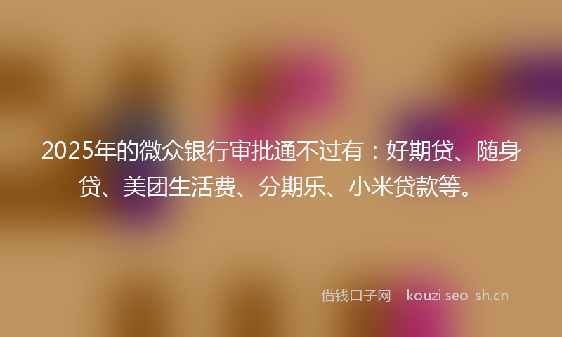 2025年的微众银行审批通不过有：好期贷、随身贷、美团生活费、分期乐、小米贷款等。