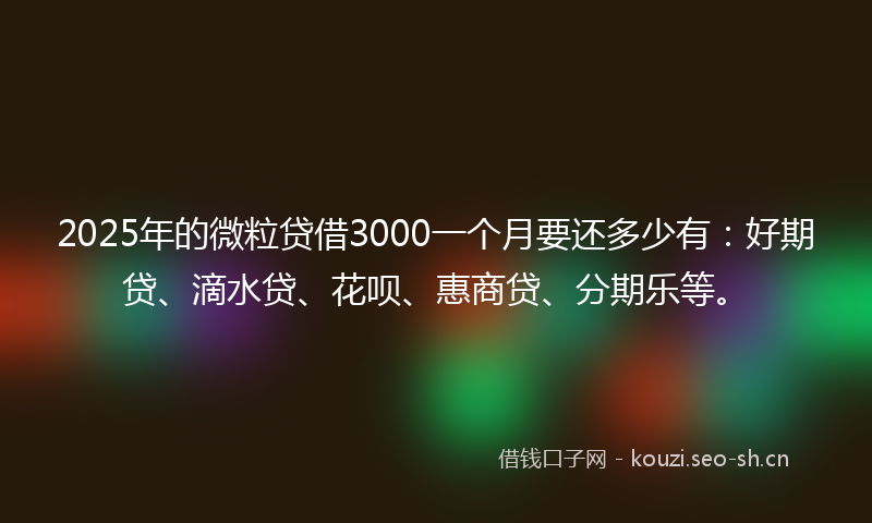 2025年的微粒贷借3000一个月要还多少有：好期贷、滴水贷、花呗、惠商贷、分期乐等。