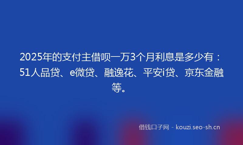 2025年的支付主借呗一万3个月利息是多少有：51人品贷、e微贷、融逸花、平安i贷、京东金融等。