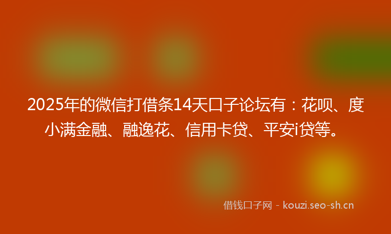 2025年的微信打借条14天口子论坛有：花呗、度小满金融、融逸花、信用卡贷、平安i贷等。