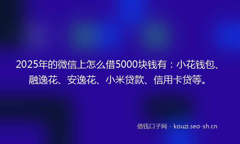 2025年的微信上怎么借5000块钱有：小花钱包、融逸花、安逸花、小米贷款、信用卡贷等。