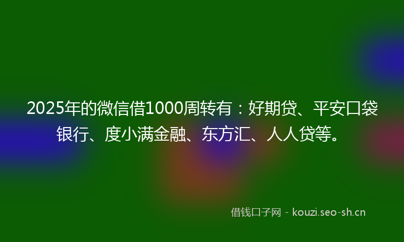 2025年的微信借1000周转有：好期贷、平安口袋银行、度小满金融、东方汇、人人贷等。
