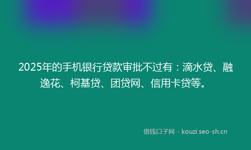 2025年的手机银行贷款审批不过有：滴水贷、融逸花、柯基贷、团贷网、信用卡贷等。