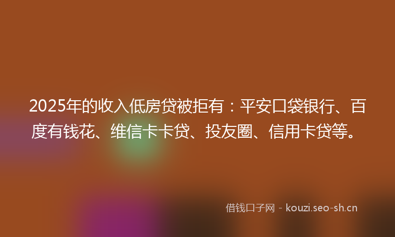 2025年的收入低房贷被拒有：平安口袋银行、百度有钱花、维信卡卡贷、投友圈、信用卡贷等。