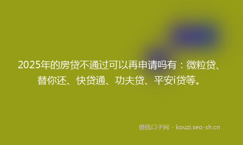 2025年的房贷不通过可以再申请吗有：微粒贷、替你还、快贷通、功夫贷、平安i贷等。