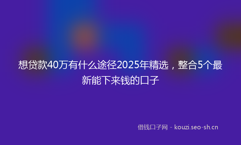 想贷款40万有什么途径2025年精选，整合5个最新能下来钱的口子