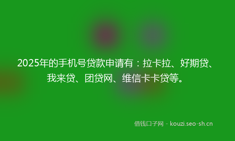 2025年的手机号贷款申请有：拉卡拉、好期贷、我来贷、团贷网、维信卡卡贷等。