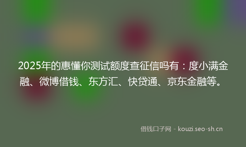 2025年的惠懂你测试额度查征信吗有：度小满金融、微博借钱、东方汇、快贷通、京东金融等。