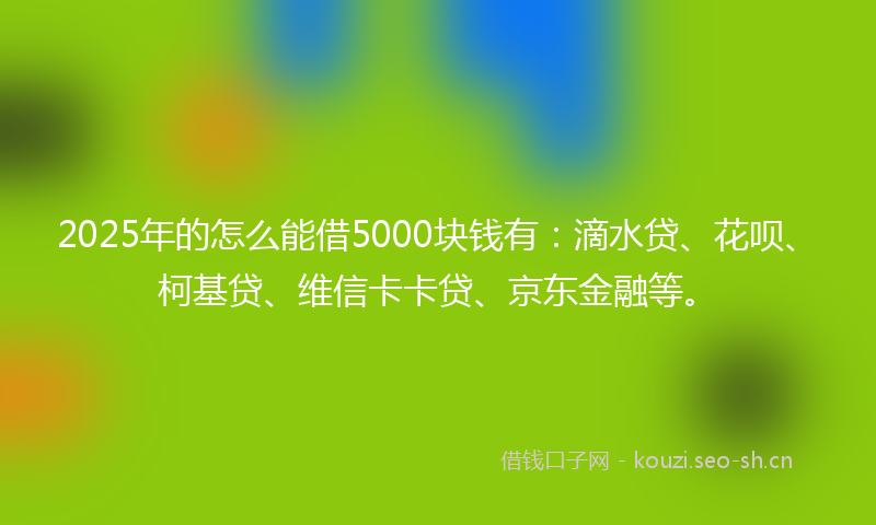 2025年的怎么能借5000块钱有：滴水贷、花呗、柯基贷、维信卡卡贷、京东金融等。