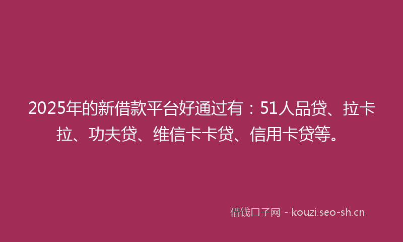 2025年的新借款平台好通过有：51人品贷、拉卡拉、功夫贷、维信卡卡贷、信用卡贷等。