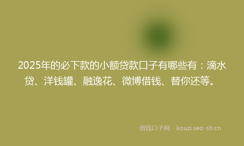 2025年的必下款的小额贷款口子有哪些有：滴水贷、洋钱罐、融逸花、微博借钱、替你还等。