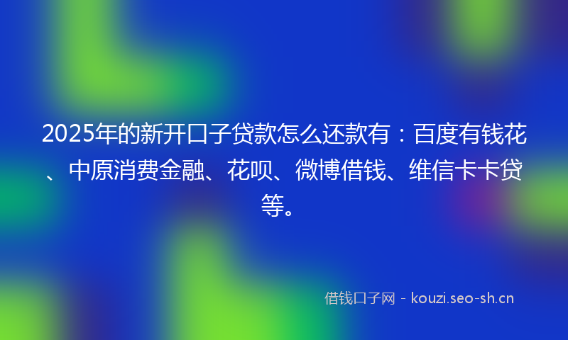 2025年的新开口子贷款怎么还款有：百度有钱花、中原消费金融、花呗、微博借钱、维信卡卡贷等。