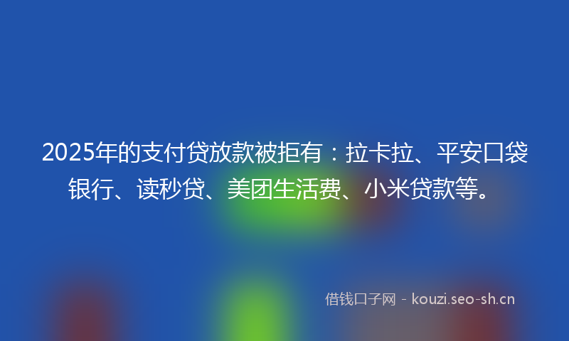 2025年的支付贷放款被拒有：拉卡拉、平安口袋银行、读秒贷、美团生活费、小米贷款等。