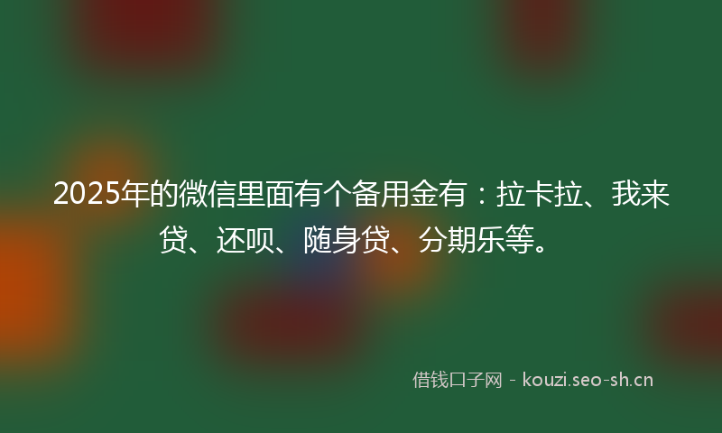 2025年的微信里面有个备用金有：拉卡拉、我来贷、还呗、随身贷、分期乐等。