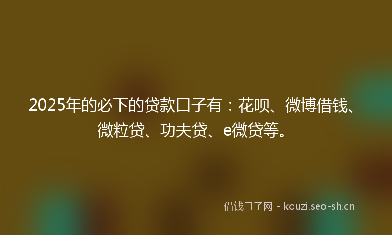 2025年的必下的贷款口子有：花呗、微博借钱、微粒贷、功夫贷、e微贷等。