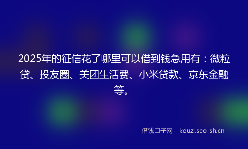 2025年的征信花了哪里可以借到钱急用有：微粒贷、投友圈、美团生活费、小米贷款、京东金融等。