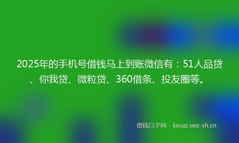 2025年的手机号借钱马上到账微信有:51人品贷、你我贷、微粒贷、360借条、投友圈等。