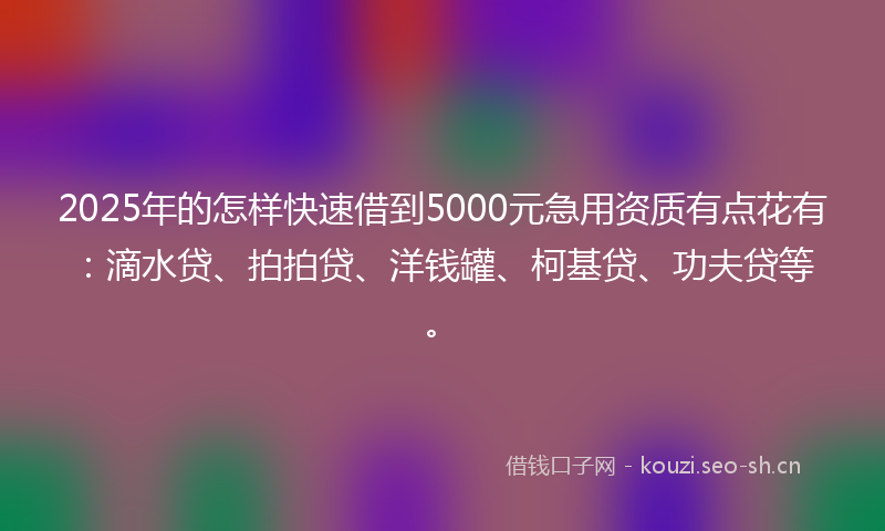 2025年的怎样快速借到5000元急用资质有点花有：滴水贷、拍拍贷、洋钱罐、柯基贷、功夫贷等。