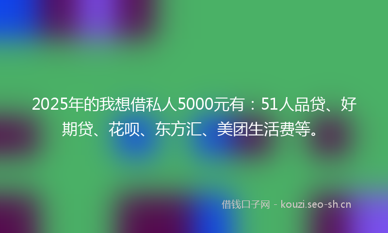 2025年的我想借私人5000元有：51人品贷、好期贷、花呗、东方汇、美团生活费等。