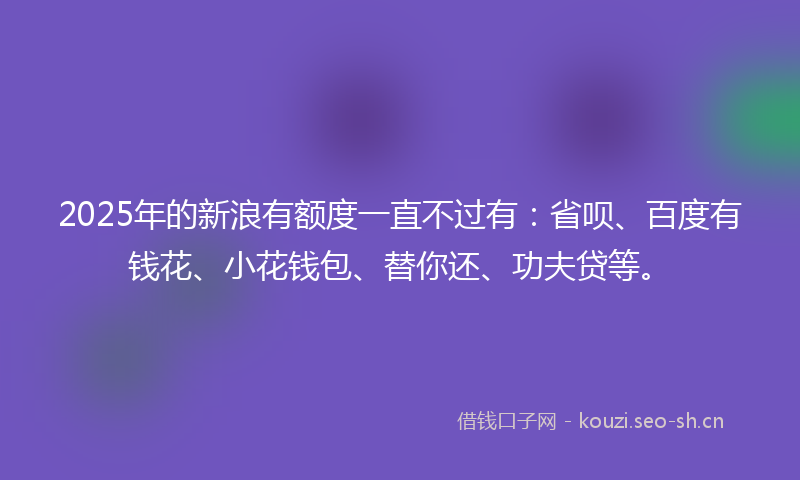 2025年的新浪有额度一直不过有：省呗、百度有钱花、小花钱包、替你还、功夫贷等。