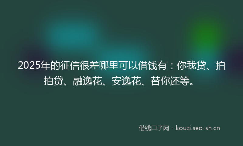 2025年的征信很差哪里可以借钱有：你我贷、拍拍贷、融逸花、安逸花、替你还等。