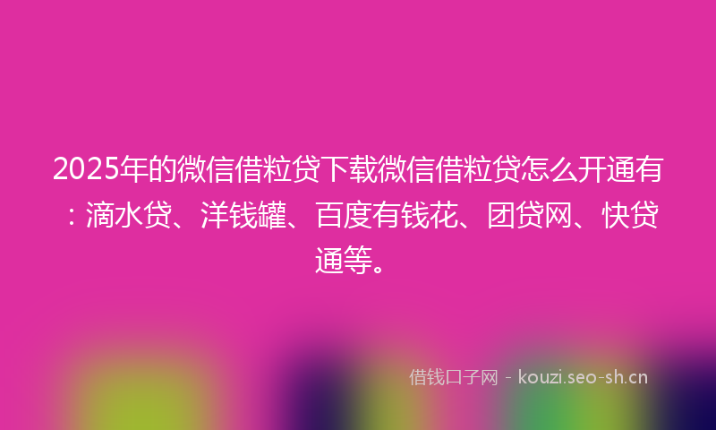 2025年的微信借粒贷下载微信借粒贷怎么开通有：滴水贷、洋钱罐、百度有钱花、团贷网、快贷通等。