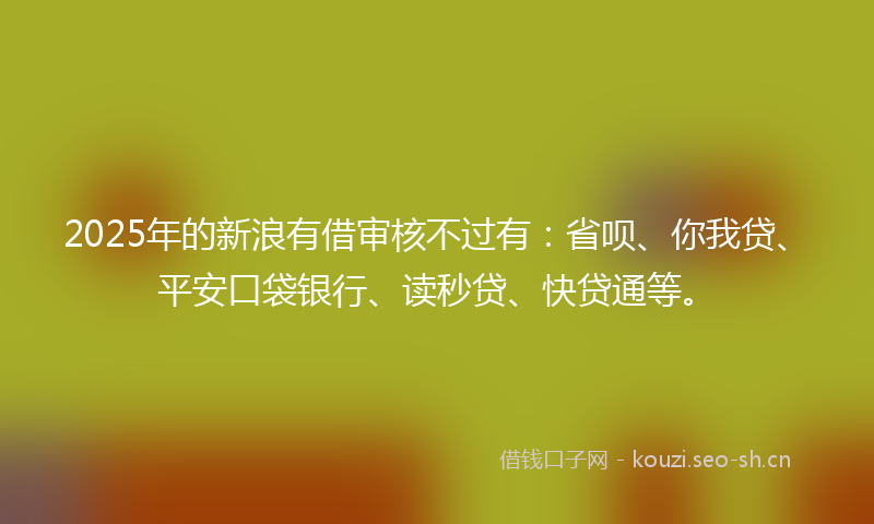 2025年的新浪有借审核不过有：省呗、你我贷、平安口袋银行、读秒贷、快贷通等。