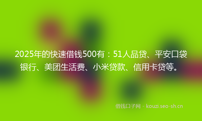 2025年的快速借钱500有：51人品贷、平安口袋银行、美团生活费、小米贷款、信用卡贷等。