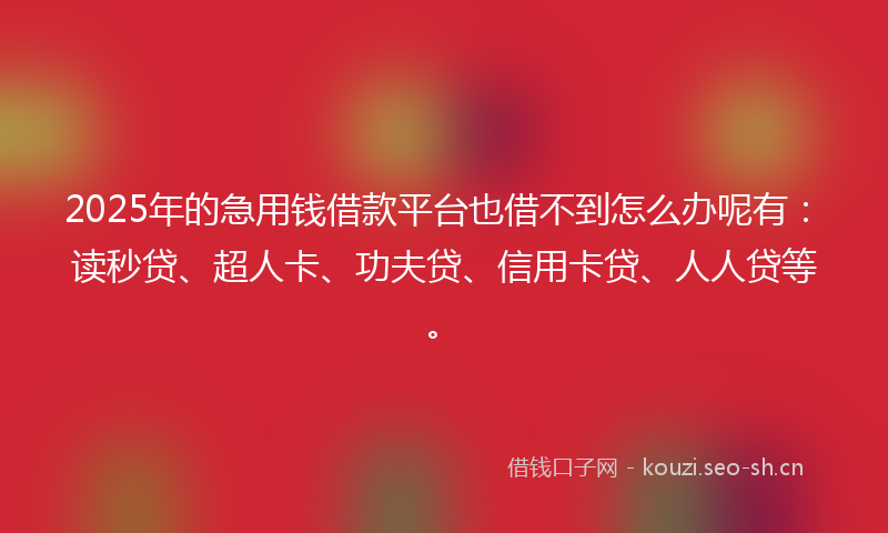 2025年的急用钱借款平台也借不到怎么办呢有：读秒贷、超人卡、功夫贷、信用卡贷、人人贷等。