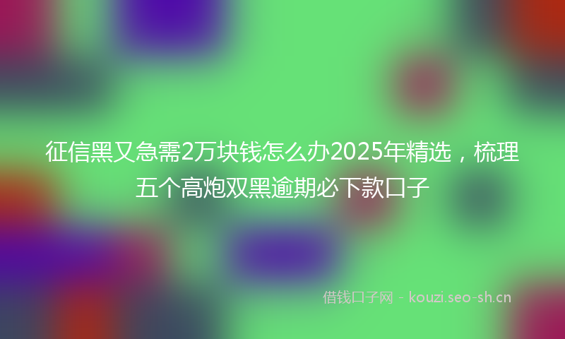征信黑又急需2万块钱怎么办2025年精选，梳理五个高炮双黑逾期必下款口子