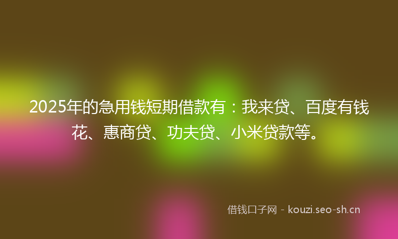 2025年的急用钱短期借款有：我来贷、百度有钱花、惠商贷、功夫贷、小米贷款等。