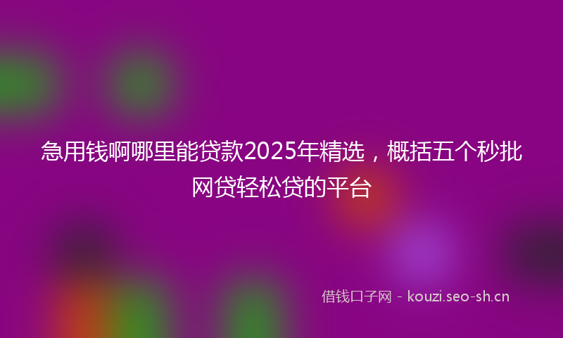 急用钱啊哪里能贷款2025年精选，概括五个秒批网贷轻松贷的平台